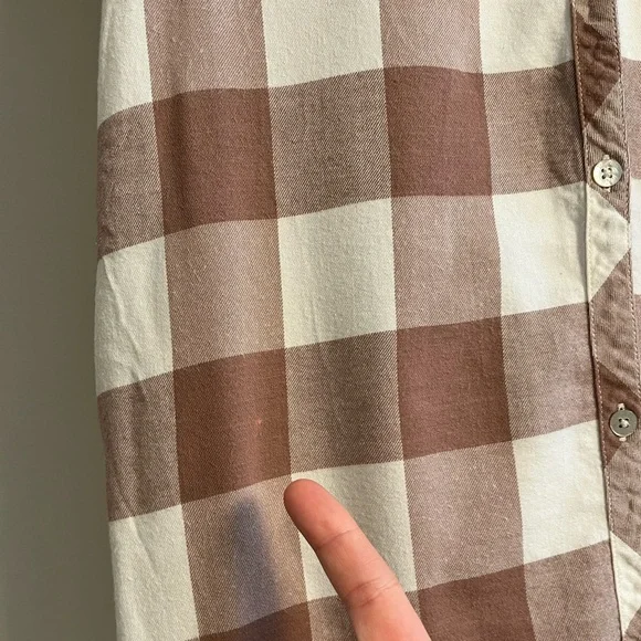 VGUC Faherty Helena dress buffalo check brown white button up pockets Small - Picture 9 of 12